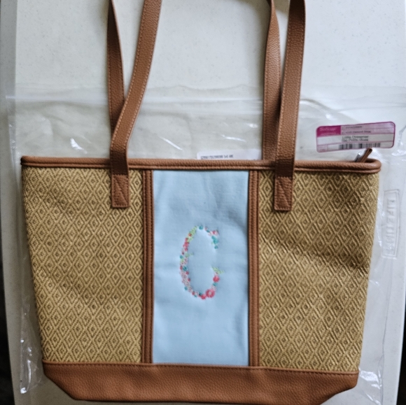 Thirty-One Little Dreamer Diamond Straw and Aqua color Shoulder Bag w/C emblem - Picture 1 of 5
